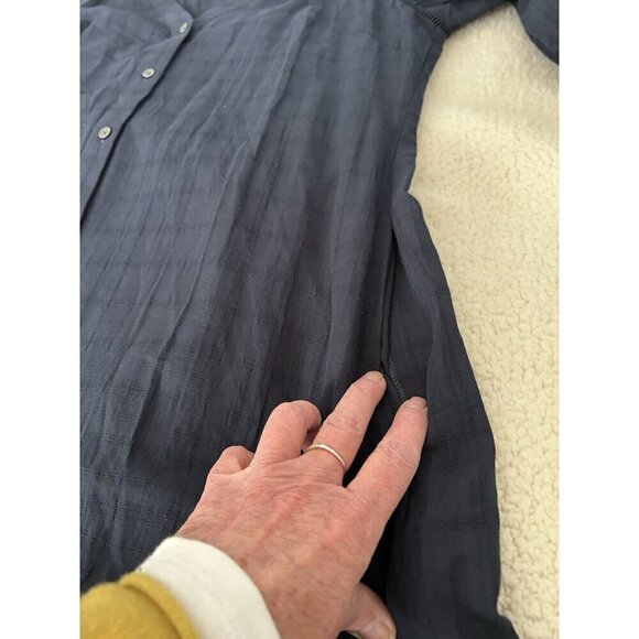 MADEWELL Tie-Waist Tiered Midi Dress Windowpane Navy Blue Button Up Size 8 - Picture 14 of 16